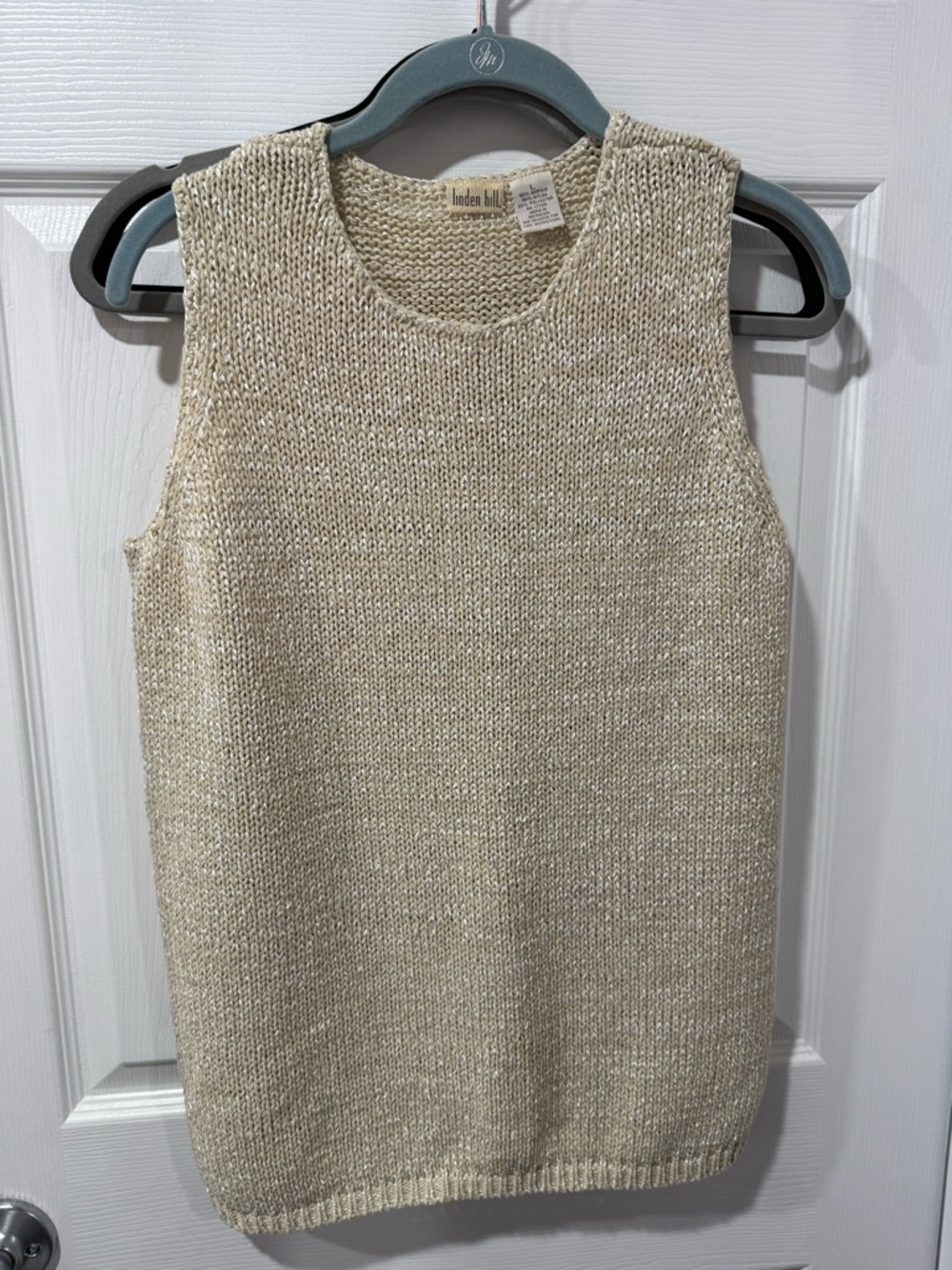Linden Hill Metallic Cream Knit Sleeveless Vest, size L